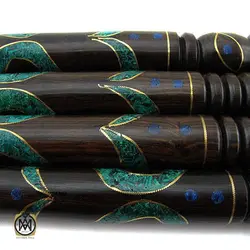 عصا آبنوس مرصع کاری شده با مالاکیت و لاجورد اصل - کد 6015