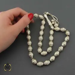تسبیح 33 دانه یسر سوپر مرصع به عاج فیل و نقره - کد 4378