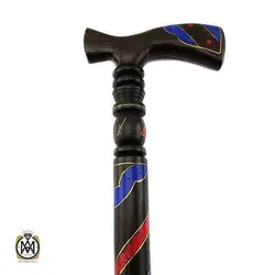 عصا آبنوس مرصع کاری شده با لاجورد و مرجان اصل - کد 6016