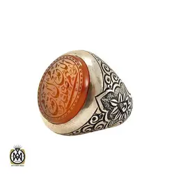 انگشتر عقیق یمن مردانه با حکاکی ذکر صلوات رکاب قلمزنی - کد 8103