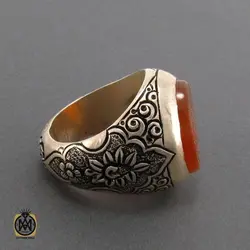 انگشتر عقیق یمن مردانه با حکاکی ذکر صلوات رکاب قلمزنی - کد 8103