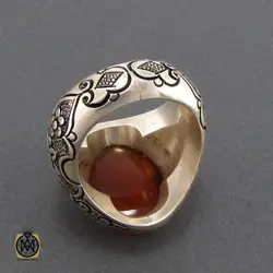 انگشتر عقیق یمن مردانه با حکاکی ذکر صلوات رکاب قلمزنی - کد 8103