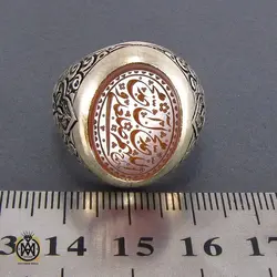 انگشتر عقیق یمن مردانه با حکاکی ذکر صلوات رکاب قلمزنی - کد 8103