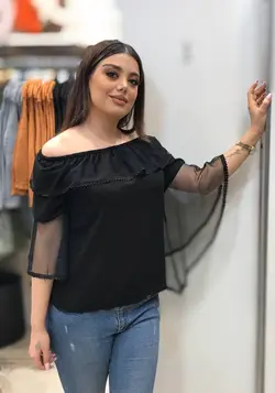 شومیز زنانه جلو بسته یقه قایقی کد 1433 | جزیره فیروزی