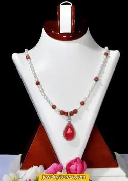 گردنبند دلربا و مروارید با آویز کوارتز 18 گرم کد G29