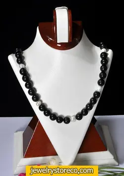 گردنبند زیبای عقیق سیاه و مروارید61گرم کد G28