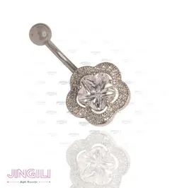 پیرسینگ ناف مدل گل نقره ای کد uw005