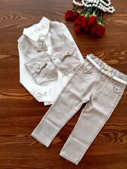 کد 3-197  ست 4 تیکه دخترونه (شومیز و ژیله و شلوار و کمربند)