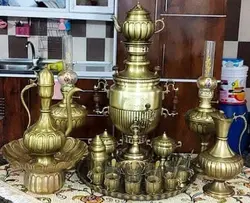 کد 6-312   سماور زغالی 7 لیتری 24 پارچه برنجی دسته کاپ