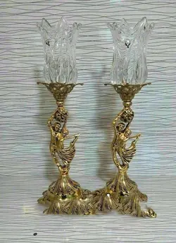 کد6-123   شمعدان لاله عروس و داماد -آلومینیوم آبکاری شده