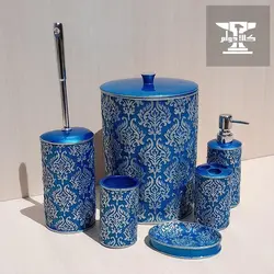 ست سرویس بهداشتی پیچک نقره‌ای | 6 پارچه با رنگ سرمه ای