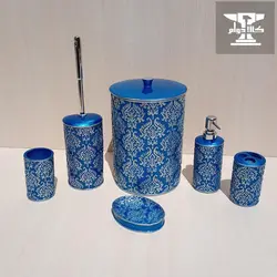 ست سرویس بهداشتی پیچک نقره‌ای | 6 پارچه با رنگ سرمه ای