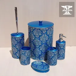 ست سرویس بهداشتی پیچک نقره‌ای | 6 پارچه با رنگ سرمه ای