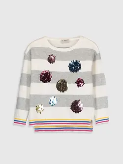 بافت دخترانه کار شده پولک السی وایکیکی کد : ۹W9871Z4 - LFY - Gri Çizgili