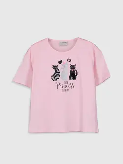 تیشرت دخترانه(بچگانه)تمام پنبه کارشده با پولک السی وایکیکی کد : 0SO083Z4 - FVB - Pembe
