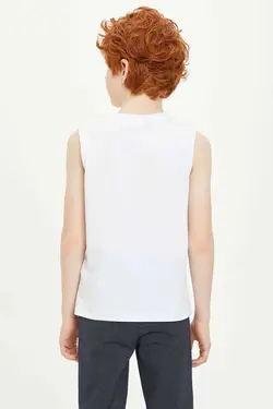 تیشرت آستین حلقه ای پسرانه سفید چاپ دار دیفاکتو