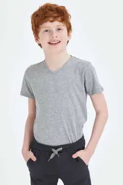 تیشرت یقه هفت پسرانه طوسی رنگ دیفاکتو