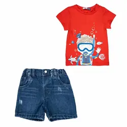 ست تیشرت و شلوارک جین طرح غواس ایندیگو