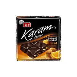 مینی تابلت اتی کارام شکلات تلخ 54درصد و پرتقال و بادام 70 گرم Eti karam