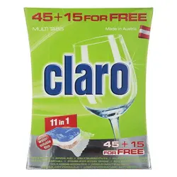 قرص 11 کاره ماشین ظرفشویی کلارو 60 عددی Claro 11 in 1 Dishwasher Tablets