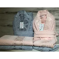 سرویس حوله Modena دو قلو 10 تکه طوسی گلبهی