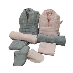 سرویس حوله مودنا دو قلو 10 تکه طوسی صورتی