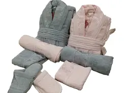 سرویس حوله مودنا دو قلو 10 تکه طوسی صورتی