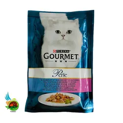پوچ گربه گورمت با طعم ماهی صاف و میگو Gourmet with Plaice & Shrimps وزن 85 گرم