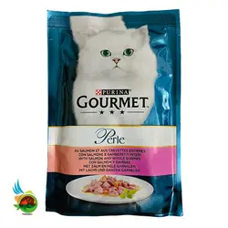پوچ گربه گورمت با طعم ماهی سالمون و میگو Gourmet Perle Salmon & Shrimps وزن 85 گرم