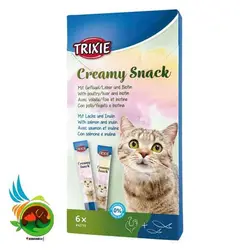 بستنی گربه تریکسی با طعم مرغ و سالمون مدل Trixie Creamy Snack بسته 6 عددی