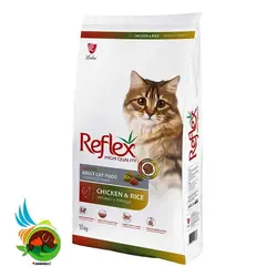 غذای خشک گربه بالغ رفلکس مولتی کالر مدل Reflex adult cat food chicken & rice multi color وزن 15 کیلوگرم