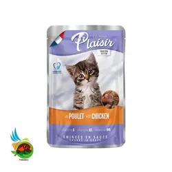 پوچ بچه گربه پلازیر با طعم مرغ Plaisir kitten au poulet with chicken وزن 100 گرم