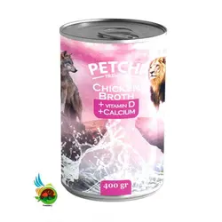 کنسرو آب مرغ غنی شده با ویتامین D و کلسیم پتچی برای سگ و گربه Petchi chicken broth vitamin d & calcium وزن 400 گرم