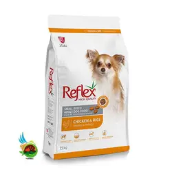 غذای خشک سگ بالغ نژاد کوچک رفلکس با طعم مرغ و برنج Reflex chicken & rice وزن 15 کیلوگرم