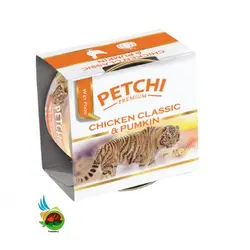 کنسرو گربه بالغ پتچی با مرغ و کدو حلوایی Petchi fillet chicken classic & pumpkin وزن 120 گرم