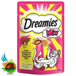 تشویقی گربه دریمیز میکس با طعم گوشت گاو و پنیر Dreamies with Beef & Cheese وزن 60 گرم