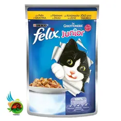 پوچ بچه گربه فلیکس با طعم مرغ مدل felix junior gelatina pollo وزن 100 گرم