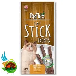 تشویقی مدادی گربه رفلکس با طعم گوشت گاو مدل Reflex Beef بسته 3 عددی