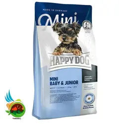 غذای خشک سوپر پرمیوم توله سگ و سگ جوان نژاد کوچک هپی داگ Happy dog mini baby & junior وزن 8 کیلوگرم