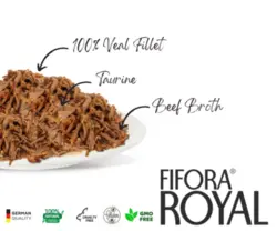 کنسرو گربه فیفورا طعم فیله گوساله کلاسیک مدل Fifora Royal with Chicken وزن ۱۲۰ گرم