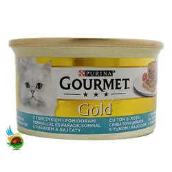کنسرو گربه گورمت گلد با طعم تن و گوجه مدل پته مغزدار Gourmet gold with tuna and tomato وزن 85 گرم