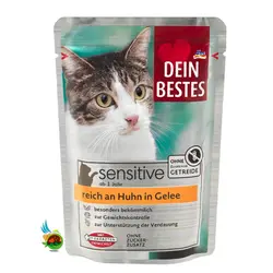 پوچ گربه سنسیتیو دین بستس با طعم مرغ در ژله Dein bestes sensitive reich an huhn in gelee وزن 100 گرم