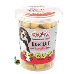 تشویقی بیسکویتی سگ دودوتی با طعم کدو Dudoti biscuit with pumpkin flavor وزن 150 گرم