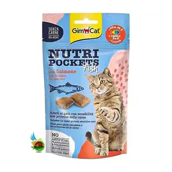 تشویقی گربه جیم کت با طعم سالمون مدل نوتری پاکت Gimcat nutri pockets with salmon وزن 60 گرم