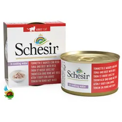 کنسرو گربه بالغ شسیر با طعم ماهی تن و گوشت و برنج Schesir tuna and beef with rice وزن 85 گرم