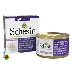 کنسرو گربه بالغ شسیر با طعم مرغ و گوشت و برنج Schesir chicken and beef with rice وزن 85 گرم