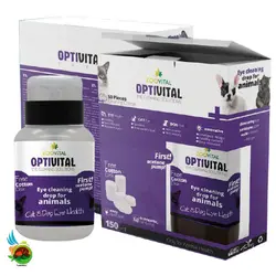 محلول تمیز کننده چشم سگ و گربه زوویتال به همراه پد Zoovital optivital حجم 150 میلی لیتر