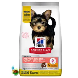 غذای خشک توله سگ نژاد کوچک هیلز با طعم مرغ و برنج Hill’s science plan perfect digestion puppy with chicken & rice وزن 1.5 کیلوگرم