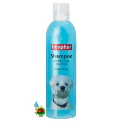 شامپو سگ بیفار مخصوص موهای سفید حاوی عصاره آلوئه ورا Beaphar white coats aloe vera حجم 250 میلی لیتر