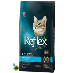 غذای خشک گربه عقیم شده رفلکس پلاس با طعم ماهی سالمون Reflex plus adult cat sterilised with salmon وزن 8 کیلوگرم